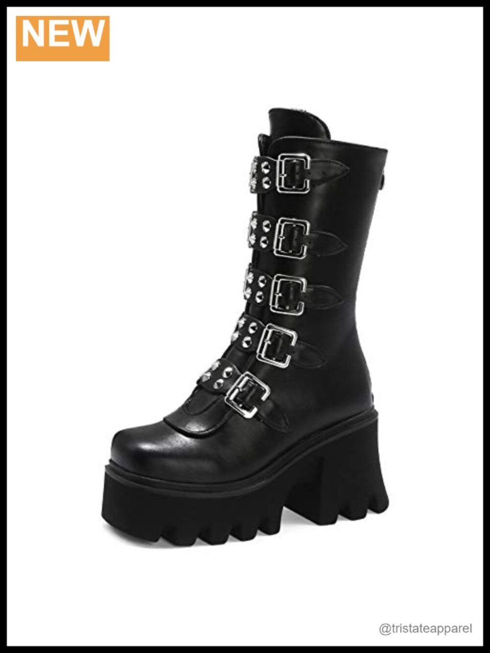Studded Platform Combat Boots, Chunky Heel Mid Calf Gothic Punk Booties